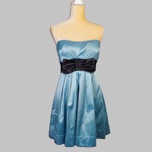 Speechless Y2K Babydoll Dress Womens 7 Blue Satin Strapless Coquette Party NEW